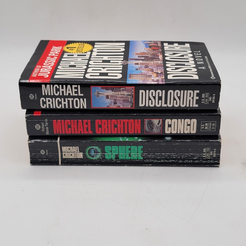Michael Crichton Disclosure Congo Sphere Paperback 3 Book Set Thriller Good